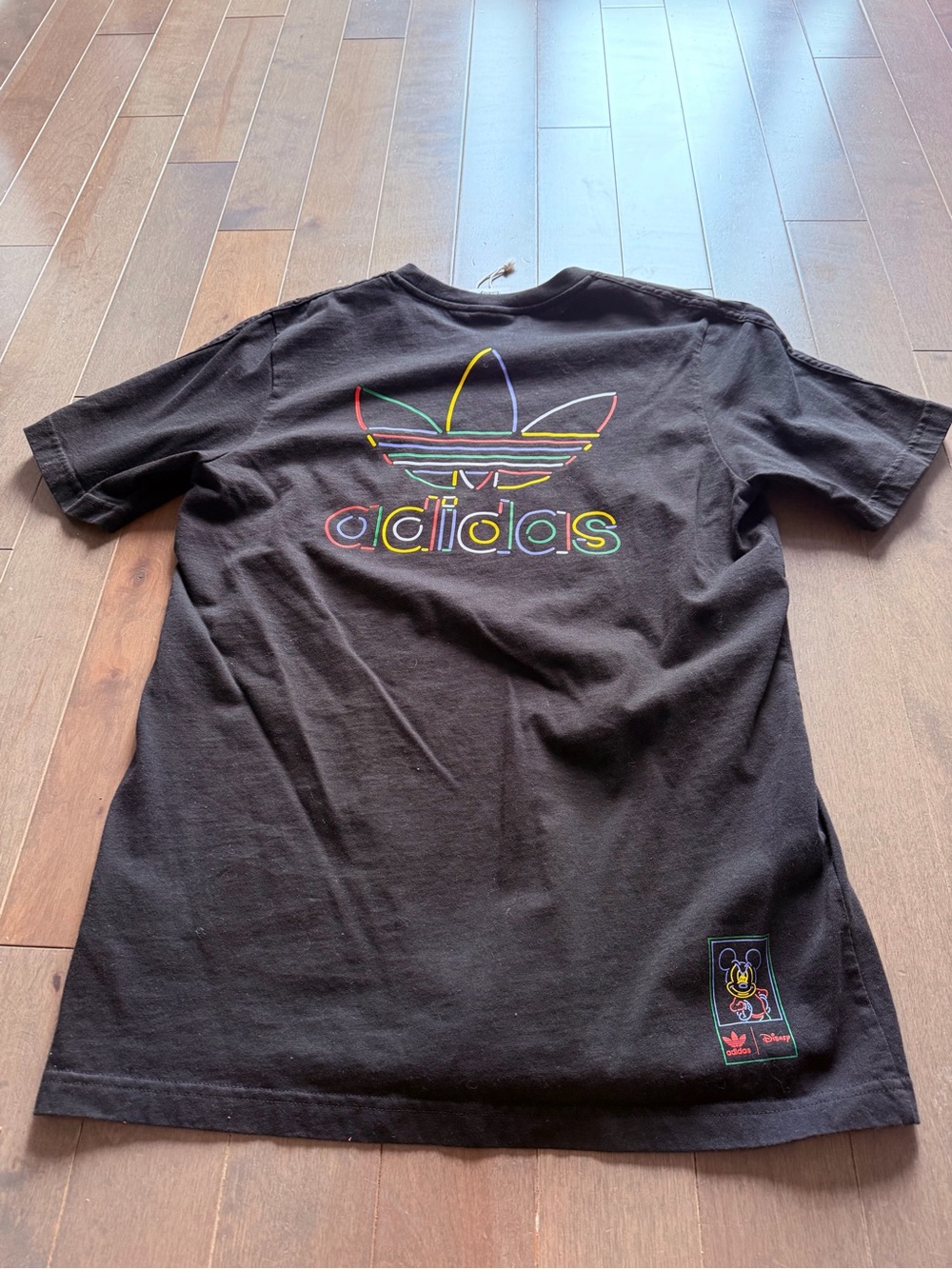 adidas Black Short-Sleeve Tee with Multicolor Trefoil Logo